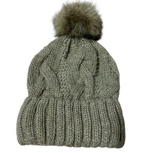 H&M Grey Knitted Cable Pom-Pom Beanie